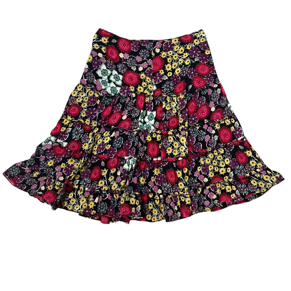 Anna Sui Anthropologie Floral Tiered Mini Skirt Multi Color Cotton Size 2 Boho